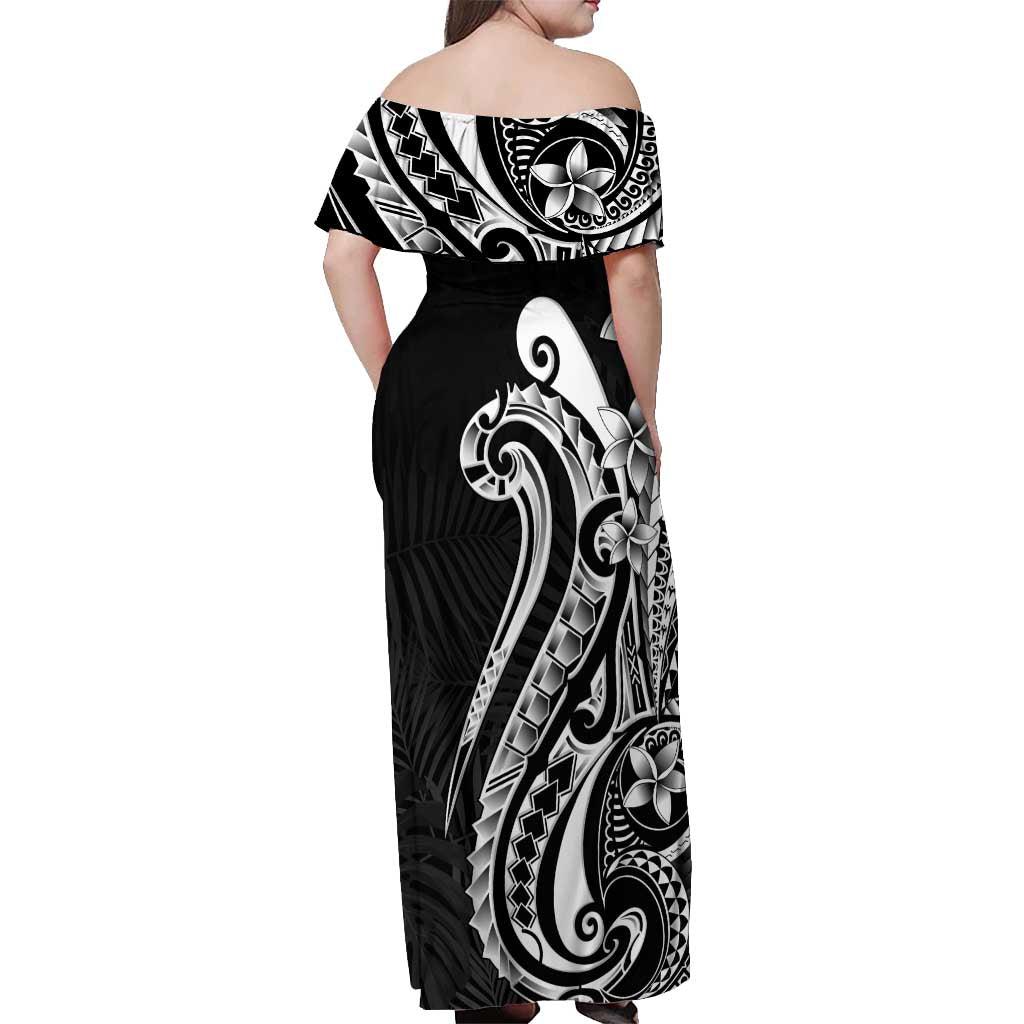 Kia Orana Cook Islands Off Shoulder Maxi Dress Kerekere Plumeria Tropical Waves LT7 - Polynesian Pride