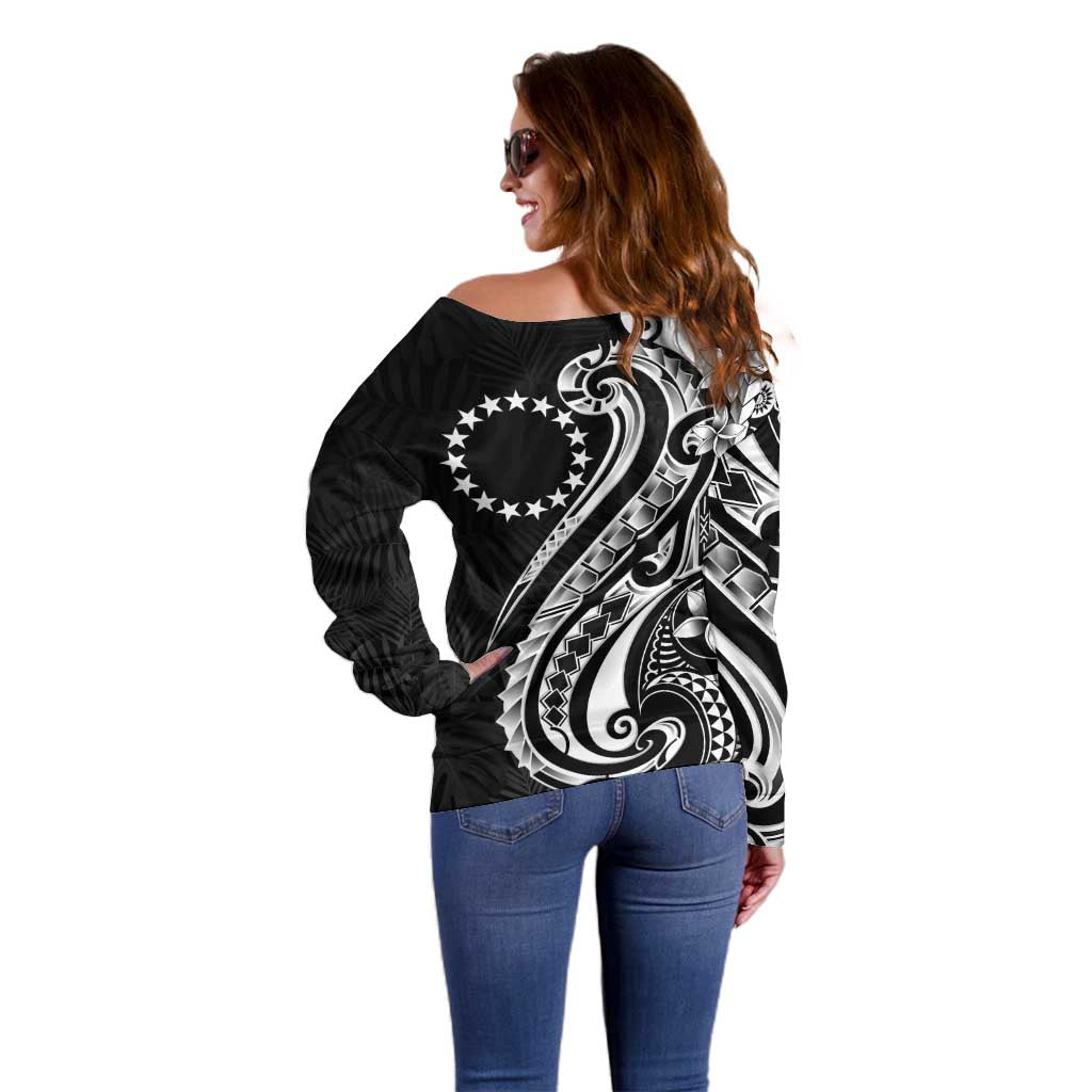 Kia Orana Cook Islands Off Shoulder Sweater Kerekere Plumeria Tropical Waves - Polynesian Pride