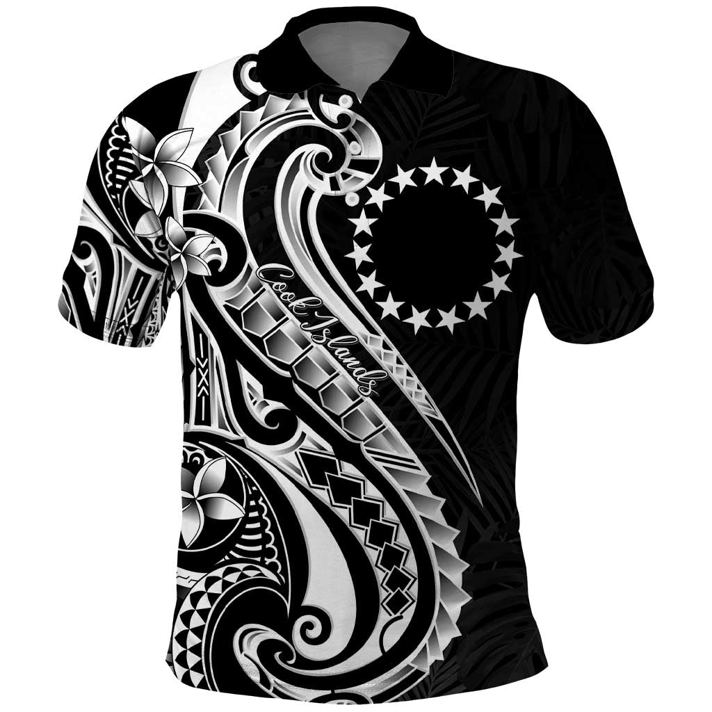 Kia Orana Cook Islands Polo Shirt Kerekere Plumeria Tropical Waves LT7 Black - Polynesian Pride