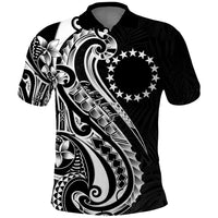 Kia Orana Cook Islands Polo Shirt Kerekere Plumeria Tropical Waves LT7 Black - Polynesian Pride
