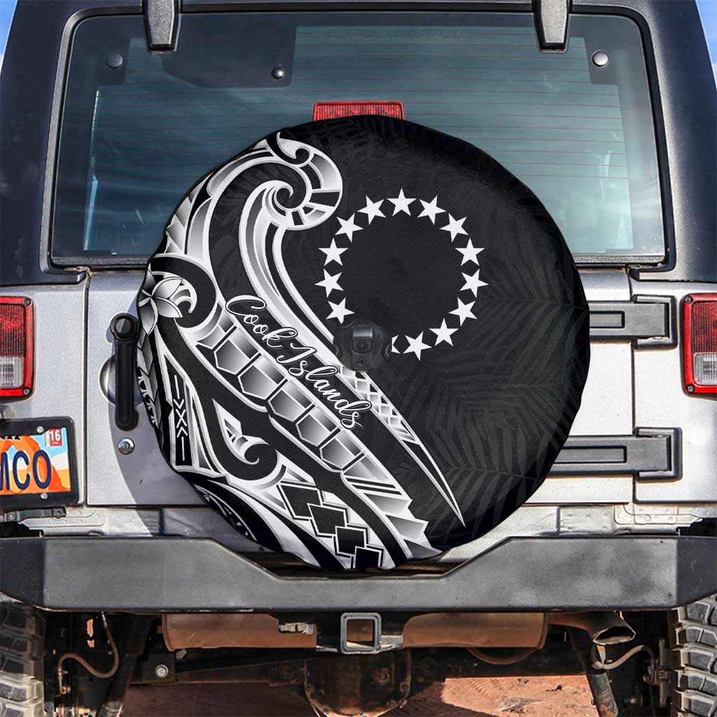 Kia Orana Cook Islands Spare Tire Cover Kerekere Plumeria Tropical Waves LT7 Black - Polynesian Pride