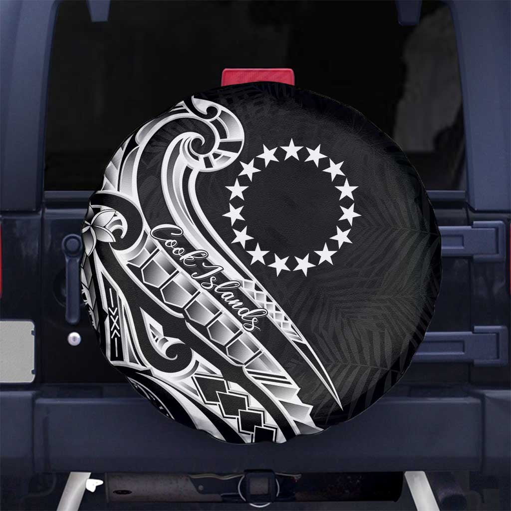 Kia Orana Cook Islands Spare Tire Cover Kerekere Plumeria Tropical Waves LT7 No hole Black - Polynesian Pride