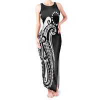 Kia Orana Cook Islands Tank Maxi Dress Kerekere Plumeria Tropical Waves LT7 Women Black - Polynesian Pride