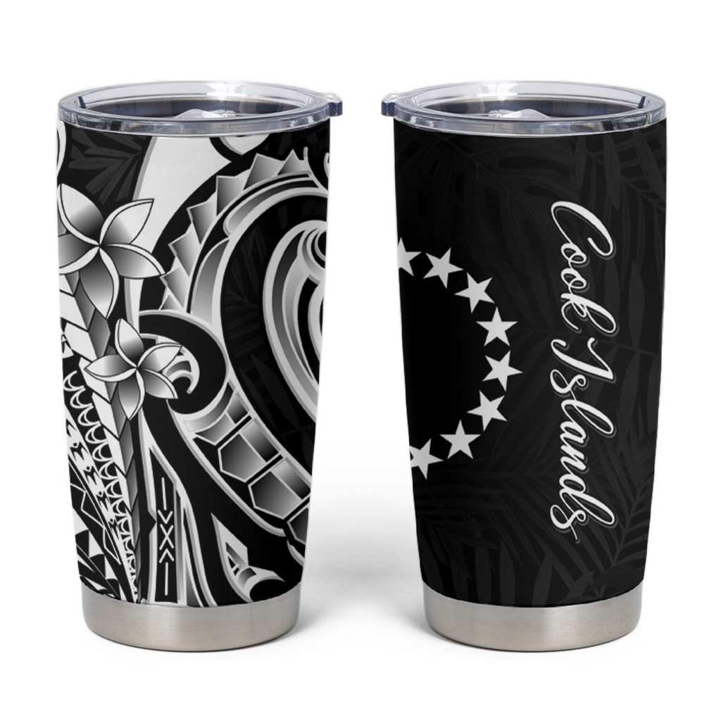 Kia Orana Cook Islands Tumbler Cup Kerekere Plumeria Tropical Waves LT7 Black - Polynesian Pride