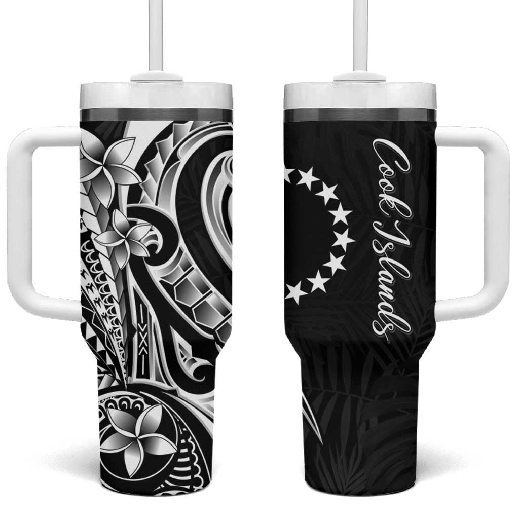 Kia Orana Cook Islands Tumbler With Handle Kerekere Plumeria Tropical Waves LT7 One Size: 40 oz Black - Polynesian Pride