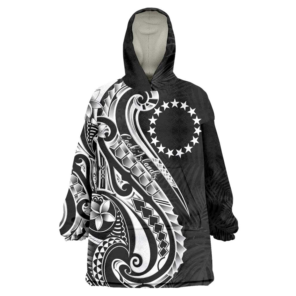 Kia Orana Cook Islands Wearable Blanket Hoodie Kerekere Plumeria Tropical Waves LT7 One Size Black - Polynesian Pride