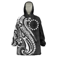 Kia Orana Cook Islands Wearable Blanket Hoodie Kerekere Plumeria Tropical Waves LT7 One Size Black - Polynesian Pride