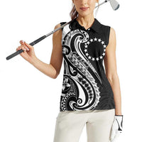 Kia Orana Cook Islands Women Sleeveless Polo Shirt Kerekere Plumeria Tropical Waves LT7 - Polynesian Pride