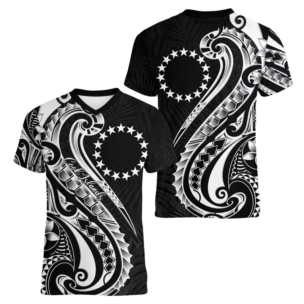 Kia Orana Cook Islands Women V-Neck T-Shirt Kerekere Plumeria Tropical Waves LT7 - Polynesian Pride