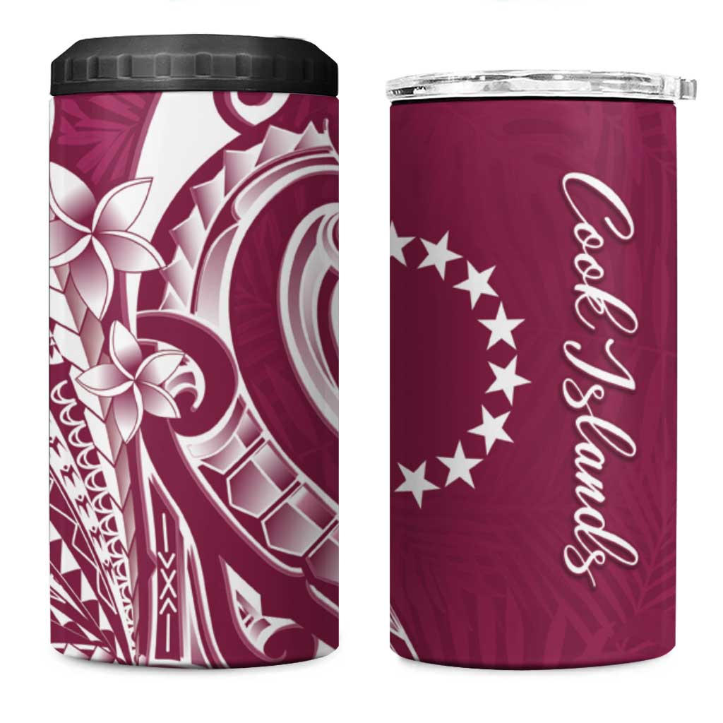 Kia Orana Cook Islands 4 in 1 Can Cooler Tumbler Maroon Plumeria Tropical Waves LT7 One Size: 16 oz Maroon - Polynesian Pride