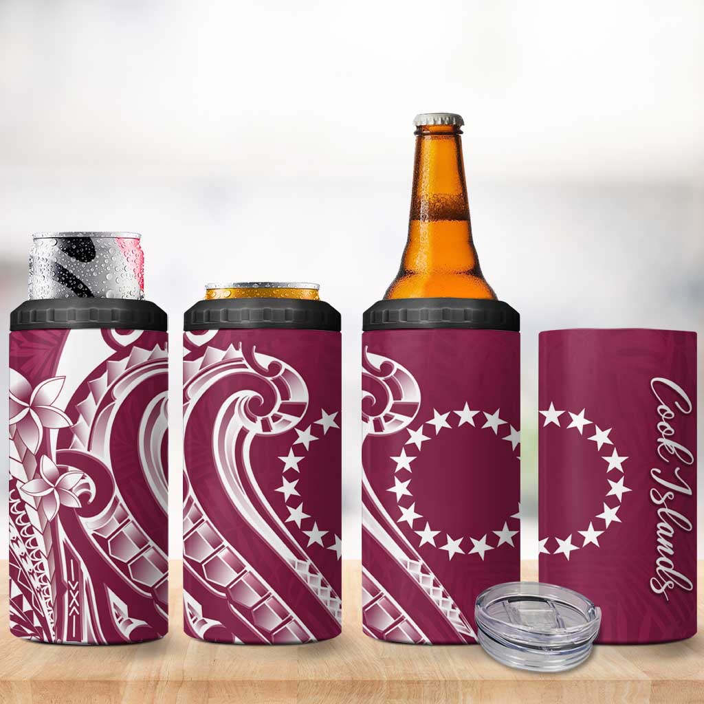 Kia Orana Cook Islands 4 in 1 Can Cooler Tumbler Maroon Plumeria Tropical Waves LT7 - Polynesian Pride
