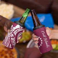 Kia Orana Cook Islands 4 in 1 Can Cooler Tumbler Maroon Plumeria Tropical Waves LT7 - Polynesian Pride