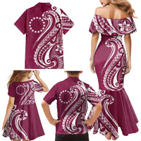Kia Orana Cook Islands Family Matching Mermaid Dress and Hawaiian Shirt Maroon Plumeria Tropical Waves LT7 - Polynesian Pride