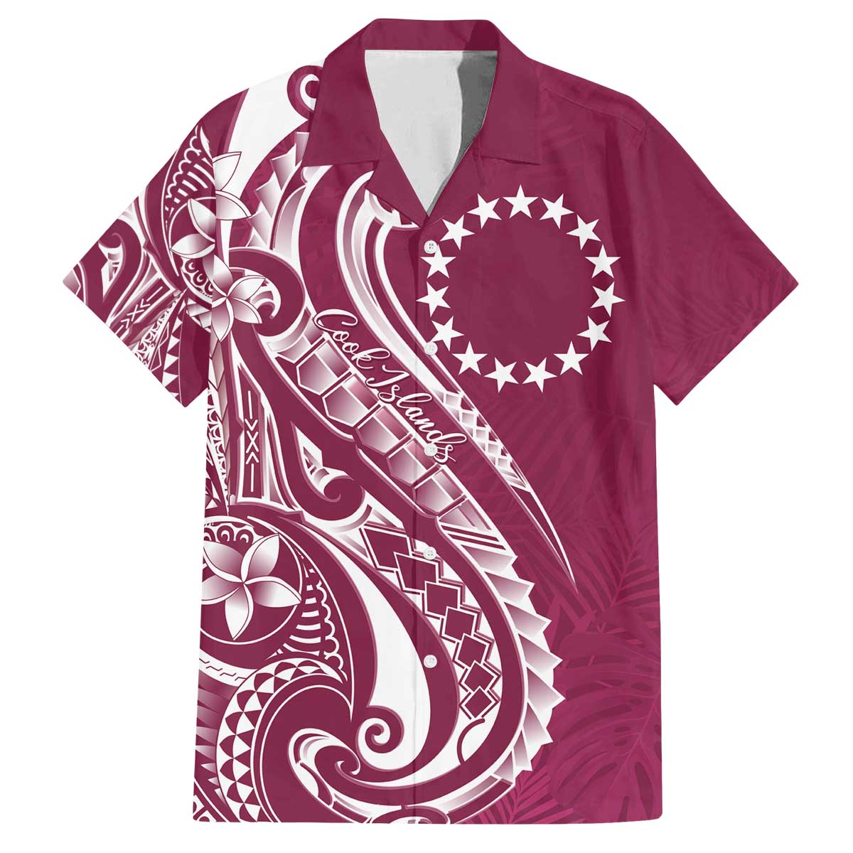 Kia Orana Cook Islands Family Matching Off The Shoulder Long Sleeve Dress and Hawaiian Shirt Maroon Plumeria Tropical Waves LT7 Dad's Shirt - Short Sleeve Maroon - Polynesian Pride