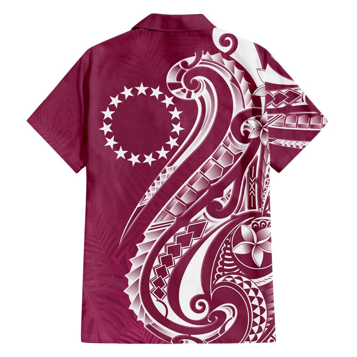 Kia Orana Cook Islands Family Matching Off The Shoulder Long Sleeve Dress and Hawaiian Shirt Maroon Plumeria Tropical Waves LT7 - Polynesian Pride