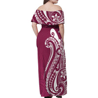 Kia Orana Cook Islands Family Matching Off Shoulder Maxi Dress and Hawaiian Shirt Maroon Plumeria Tropical Waves LT7 - Polynesian Pride