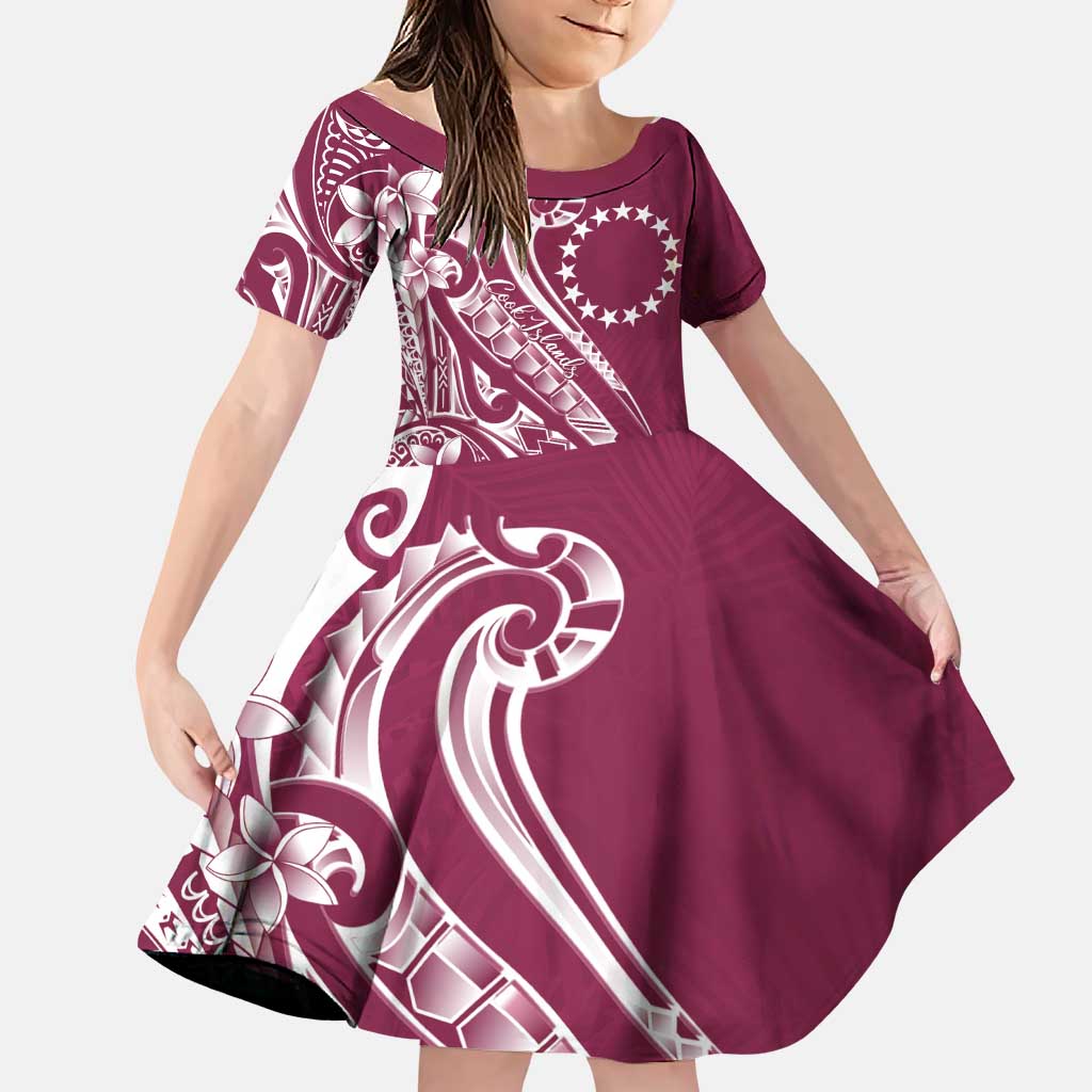 Kia Orana Cook Islands Family Matching Puletasi and Hawaiian Shirt Maroon Plumeria Tropical Waves LT7 Daughter's Dress Maroon - Polynesian Pride