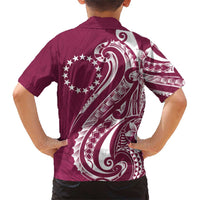 Kia Orana Cook Islands Family Matching Short Sleeve Bodycon Dress and Hawaiian Shirt Maroon Plumeria Tropical Waves LT7 - Polynesian Pride