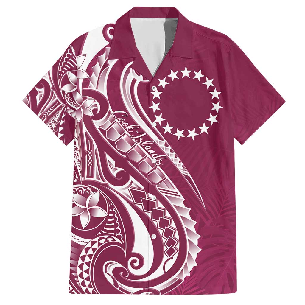 Kia Orana Cook Islands Family Matching Short Sleeve Bodycon Dress and Hawaiian Shirt Maroon Plumeria Tropical Waves LT7 Dad's Shirt - Short Sleeve Maroon - Polynesian Pride