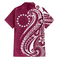 Kia Orana Cook Islands Family Matching Short Sleeve Bodycon Dress and Hawaiian Shirt Maroon Plumeria Tropical Waves LT7 - Polynesian Pride