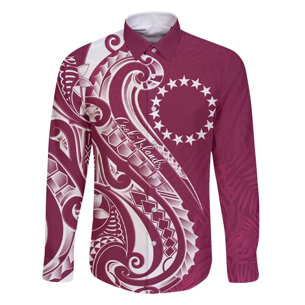 Kia Orana Cook Islands Family Matching Short Sleeve Bodycon Dress and Hawaiian Shirt Maroon Plumeria Tropical Waves LT7 Dad's Shirt - Long Sleeve Maroon - Polynesian Pride