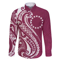 Kia Orana Cook Islands Family Matching Summer Maxi Dress and Hawaiian Shirt Maroon Plumeria Tropical Waves LT7 Dad's Shirt - Long Sleeve Maroon - Polynesian Pride