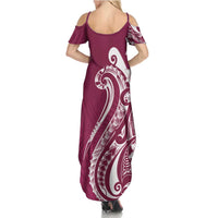 Kia Orana Cook Islands Family Matching Summer Maxi Dress and Hawaiian Shirt Maroon Plumeria Tropical Waves LT7 - Polynesian Pride