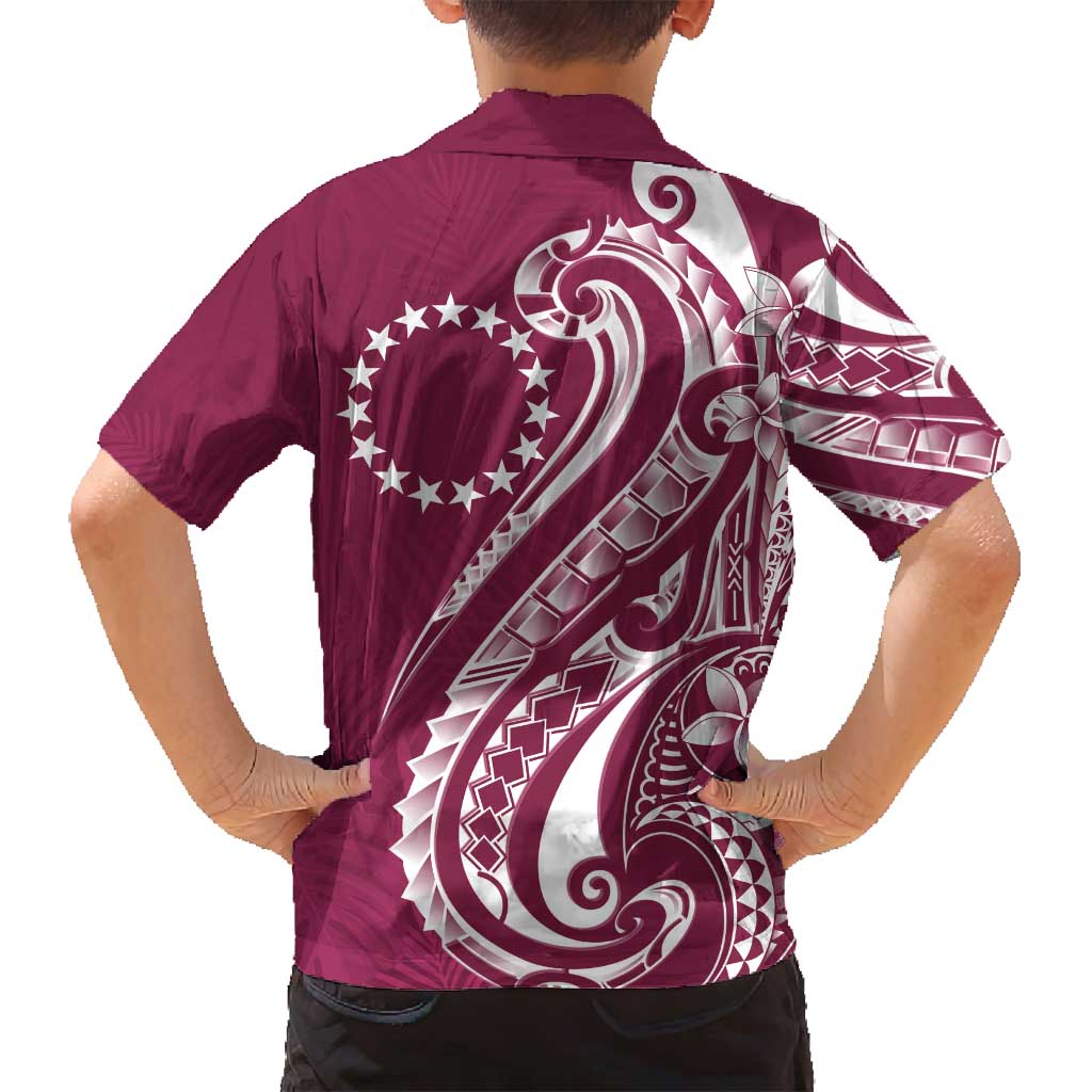 Kia Orana Cook Islands Family Matching Tank Maxi Dress and Hawaiian Shirt Maroon Plumeria Tropical Waves LT7 - Polynesian Pride