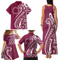 Kia Orana Cook Islands Family Matching Tank Maxi Dress and Hawaiian Shirt Maroon Plumeria Tropical Waves LT7 - Polynesian Pride