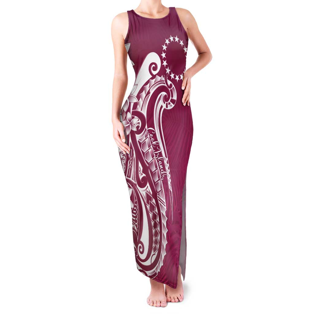 Kia Orana Cook Islands Family Matching Tank Maxi Dress and Hawaiian Shirt Maroon Plumeria Tropical Waves LT7 Mom's Dress Maroon - Polynesian Pride