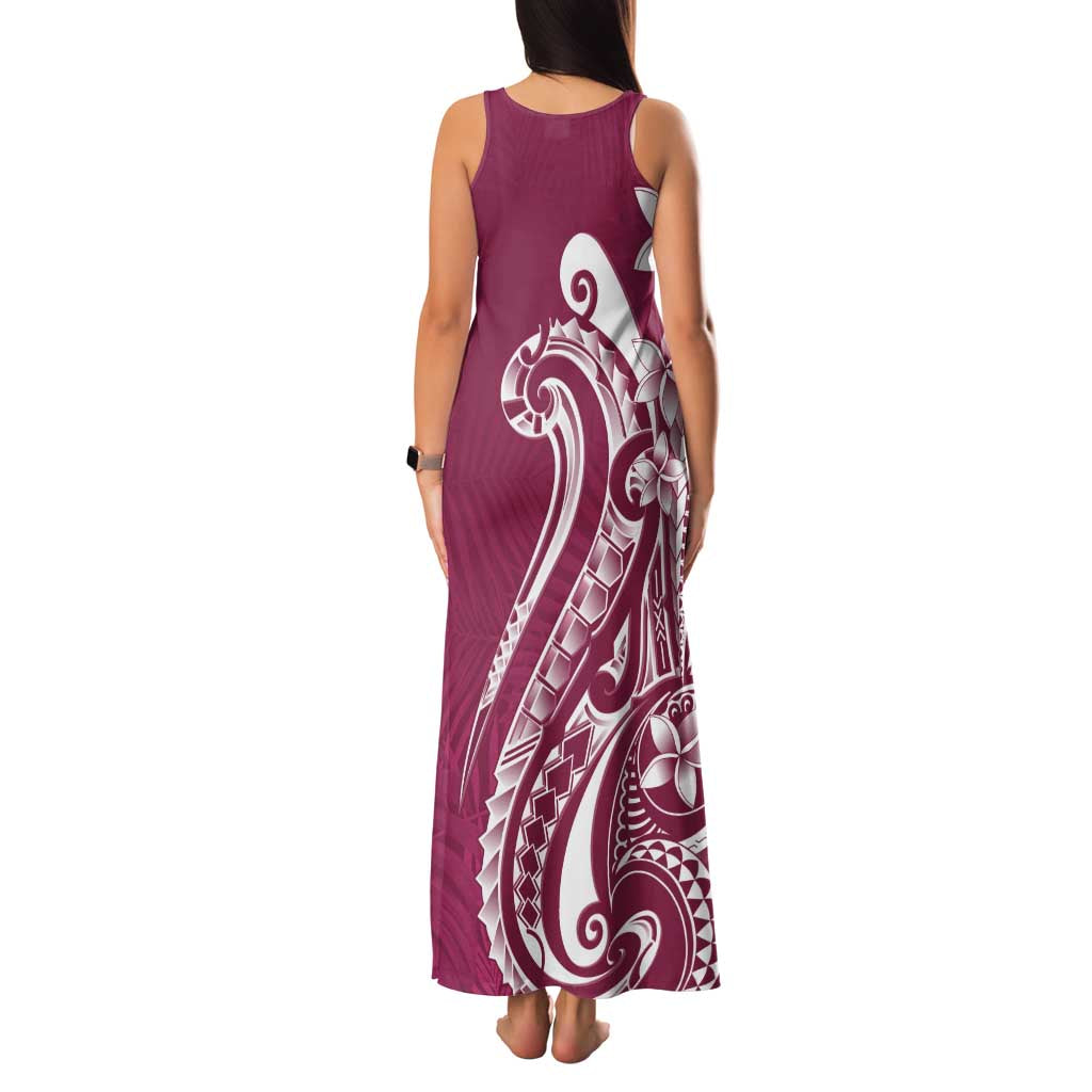Kia Orana Cook Islands Family Matching Tank Maxi Dress and Hawaiian Shirt Maroon Plumeria Tropical Waves LT7 - Polynesian Pride