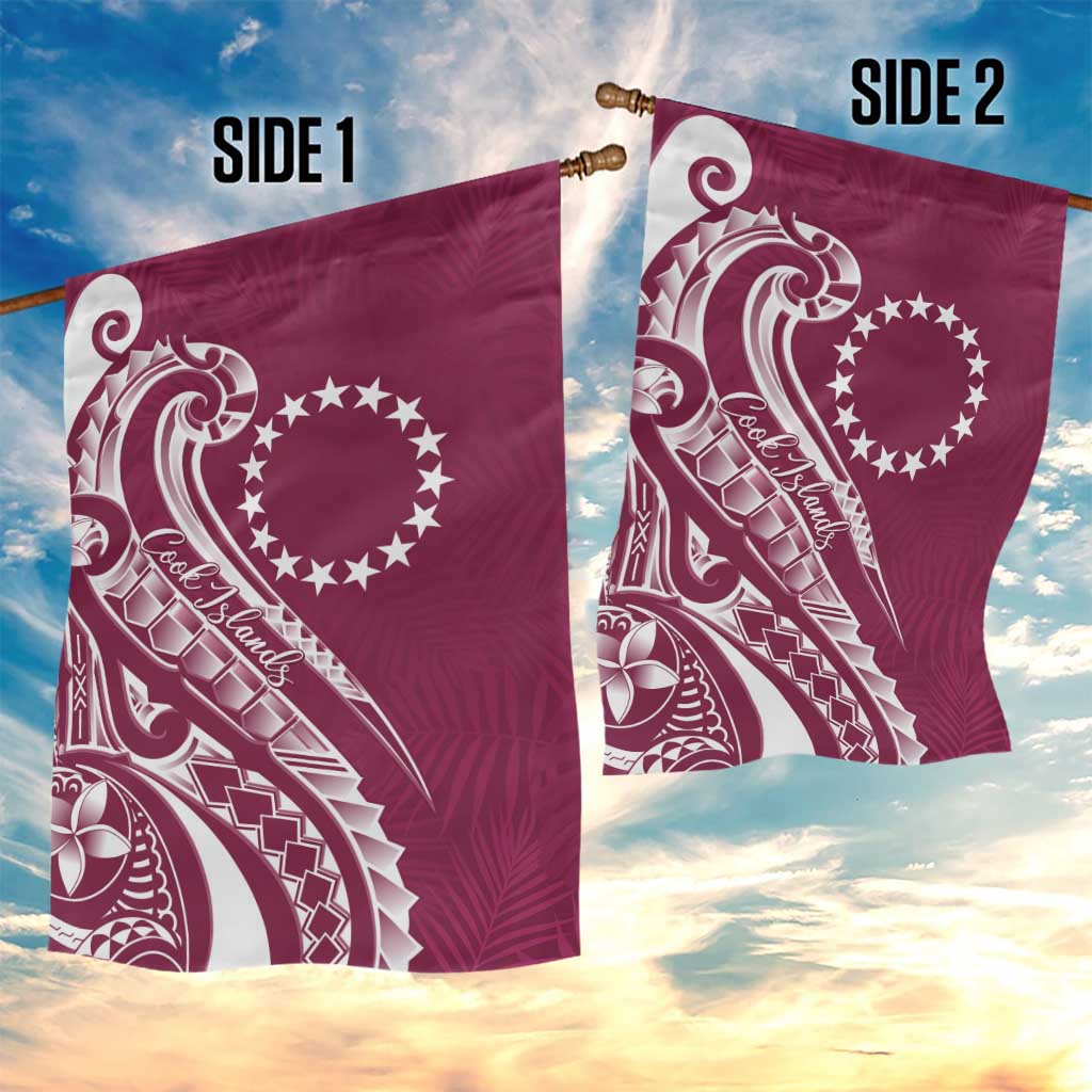 Kia Orana Cook Islands Garden Flag Maroon Plumeria Tropical Waves - Polynesian Pride