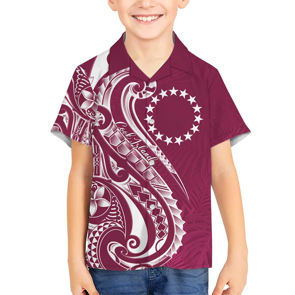 Kia Orana Cook Islands Hawaiian Shirt Maroon Plumeria Tropical Waves - Polynesian Pride