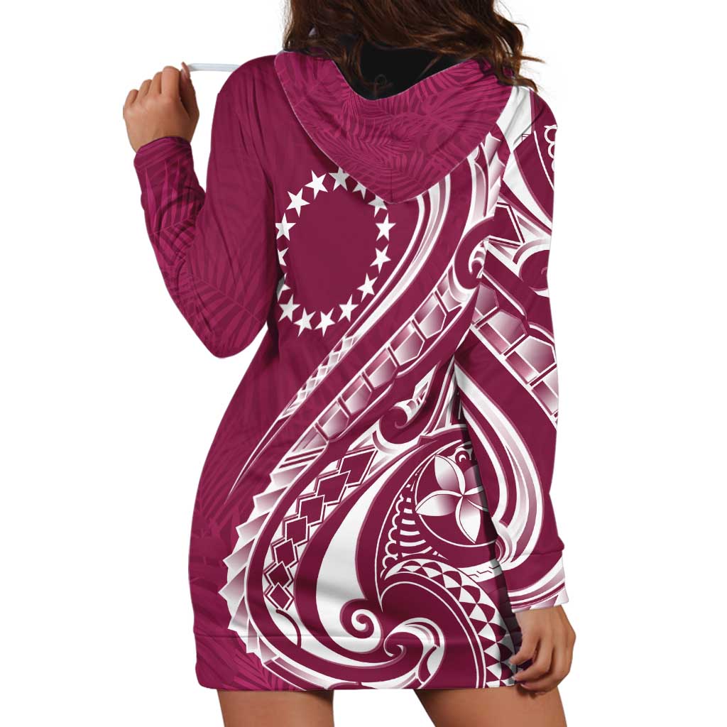 Kia Orana Cook Islands Hoodie Dress Maroon Plumeria Tropical Waves LT7 - Polynesian Pride