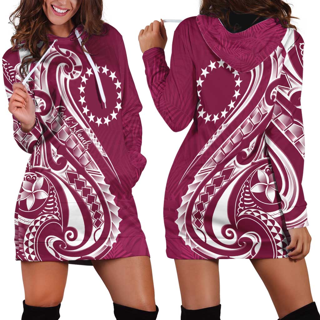 Kia Orana Cook Islands Hoodie Dress Maroon Plumeria Tropical Waves LT7 - Polynesian Pride
