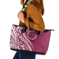 Kia Orana Cook Islands Leather Tote Bag Maroon Plumeria Tropical Waves - Polynesian Pride