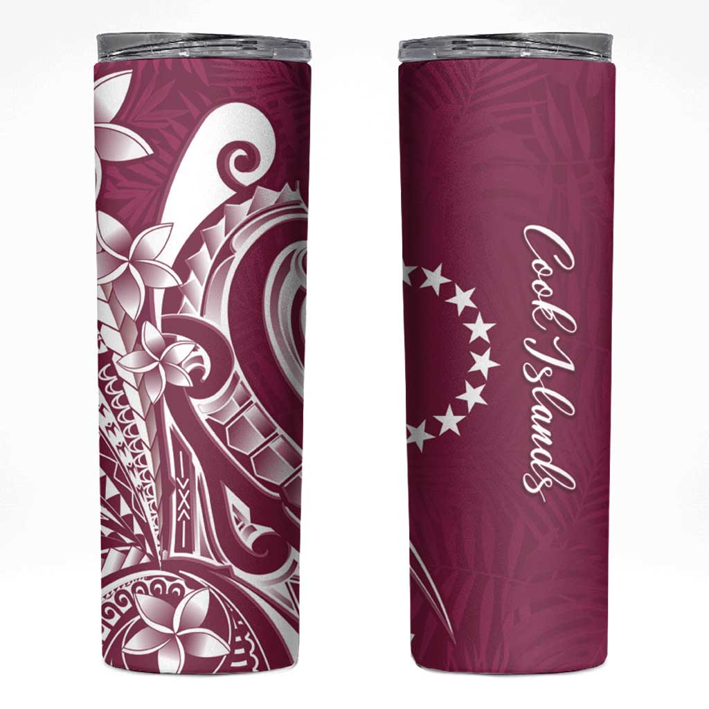 Kia Orana Cook Islands Skinny Tumbler Maroon Plumeria Tropical Waves LT7 Maroon - Polynesian Pride