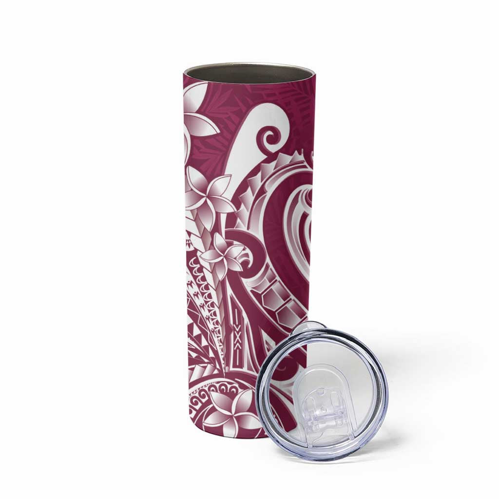 Kia Orana Cook Islands Skinny Tumbler Maroon Plumeria Tropical Waves LT7 - Polynesian Pride