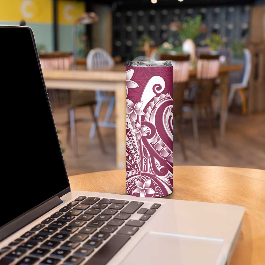 Kia Orana Cook Islands Skinny Tumbler Maroon Plumeria Tropical Waves LT7 - Polynesian Pride