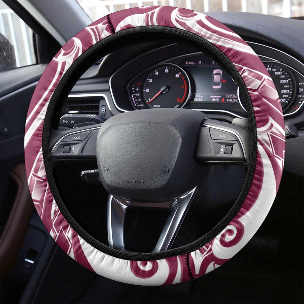 Kia Orana Cook Islands Steering Wheel Cover Maroon Plumeria Tropical Waves - Polynesian Pride