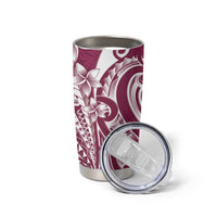Kia Orana Cook Islands Tumbler Cup Maroon Plumeria Tropical Waves - Polynesian Pride