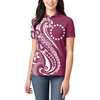 Kia Orana Cook Islands Women Polo Shirt Maroon Plumeria Tropical Waves - Polynesian Pride