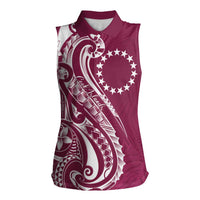 Kia Orana Cook Islands Women Sleeveless Polo Shirt Maroon Plumeria Tropical Waves LT7 Female Maroon - Polynesian Pride