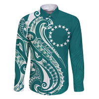 Kia Orana Cook Islands Family Matching Long Sleeve Bodycon Dress and Hawaiian Shirt Teal Plumeria Tropical Waves LT7 Dad's Shirt - Long Sleeve Teal - Polynesian Pride