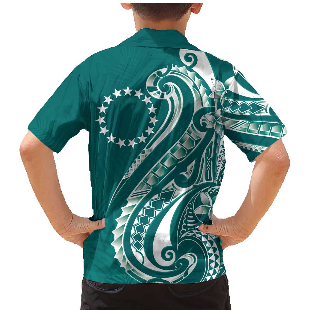 Kia Orana Cook Islands Family Matching Mermaid Dress and Hawaiian Shirt Teal Plumeria Tropical Waves LT7 - Polynesian Pride