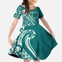 Kia Orana Cook Islands Family Matching Mermaid Dress and Hawaiian Shirt Teal Plumeria Tropical Waves LT7 Daughter's Dress Teal - Polynesian Pride
