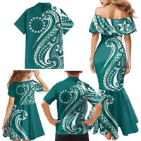 Kia Orana Cook Islands Family Matching Mermaid Dress and Hawaiian Shirt Teal Plumeria Tropical Waves LT7 - Polynesian Pride