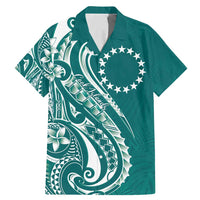 Kia Orana Cook Islands Family Matching Mermaid Dress and Hawaiian Shirt Teal Plumeria Tropical Waves LT7 Dad's Shirt - Short Sleeve Teal - Polynesian Pride
