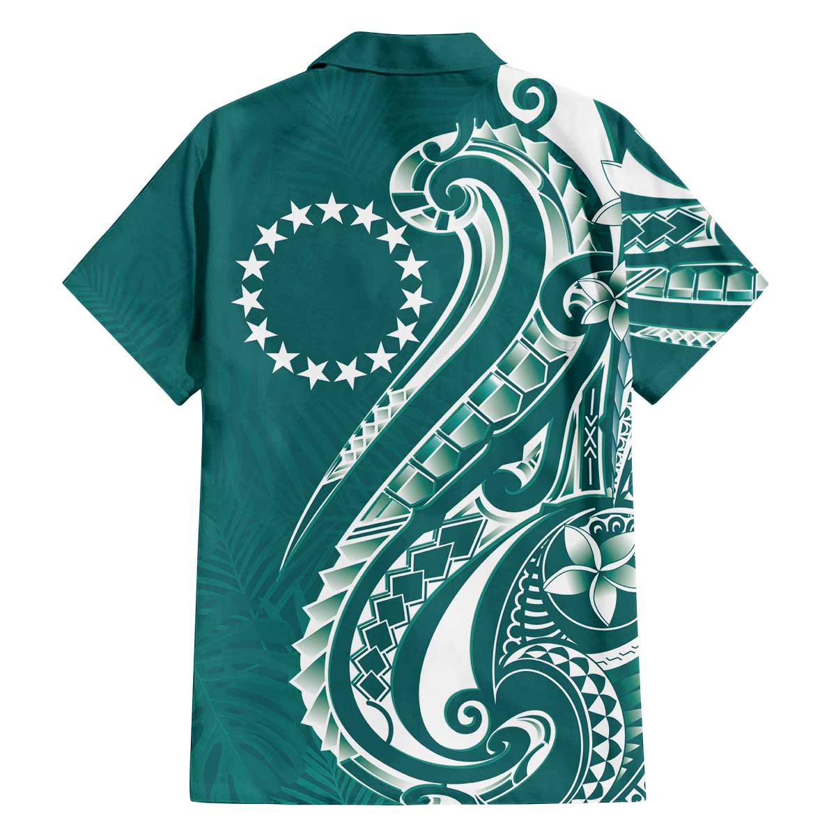 Kia Orana Cook Islands Family Matching Off The Shoulder Long Sleeve Dress and Hawaiian Shirt Teal Plumeria Tropical Waves LT7 - Polynesian Pride