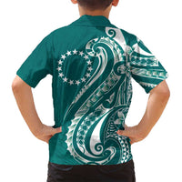 Kia Orana Cook Islands Family Matching Off Shoulder Maxi Dress and Hawaiian Shirt Teal Plumeria Tropical Waves LT7 - Polynesian Pride